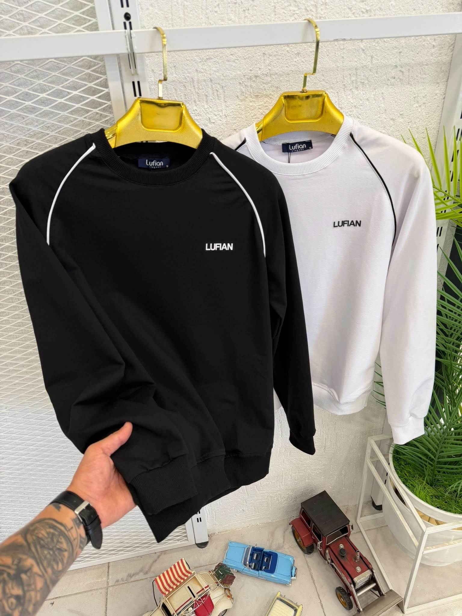 LUFIAN SIFIR YAKA SİYAH İKİ İPLİK SWEAT