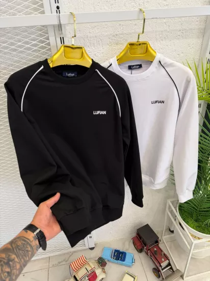 LUFIAN SIFIR YAKA SİYAH İKİ İPLİK SWEAT