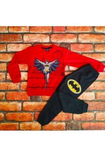 Batman Betmen Desenli Erkek Çocuk Kırmızı %100 Pamuklu Pijama Takımı