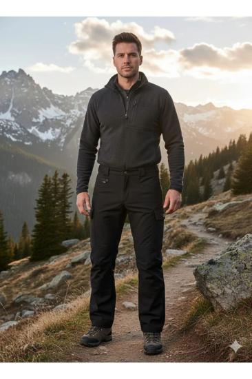 TAKTİK OUTDOOR CARGO CEPLİ İÇİ  POLARLI SOFTSHELL KIŞLK PANTOLON - SU VE RÜZGAR GEÇİRMEZ SİYAH