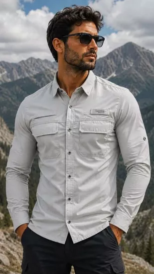 LUMBIA TAKTİKAL OUTDOOR SLİM FİT KARGO CEPLİ ERKEK GÖMLEK- AÇIK GRİ 
